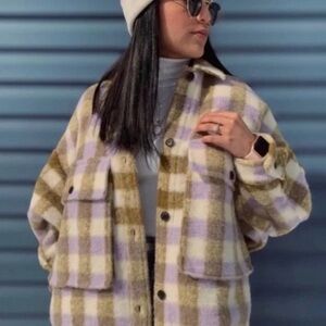 ZARA / Plaid Overshirt Jacket Shacket Coat Bloggers Favorite Wool